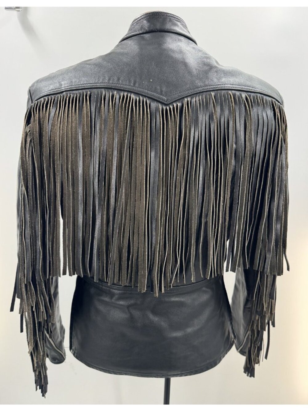 Vintage Genuine Black Leather Fringe Black Biker Motocycle Aviator Jacket Sz M
